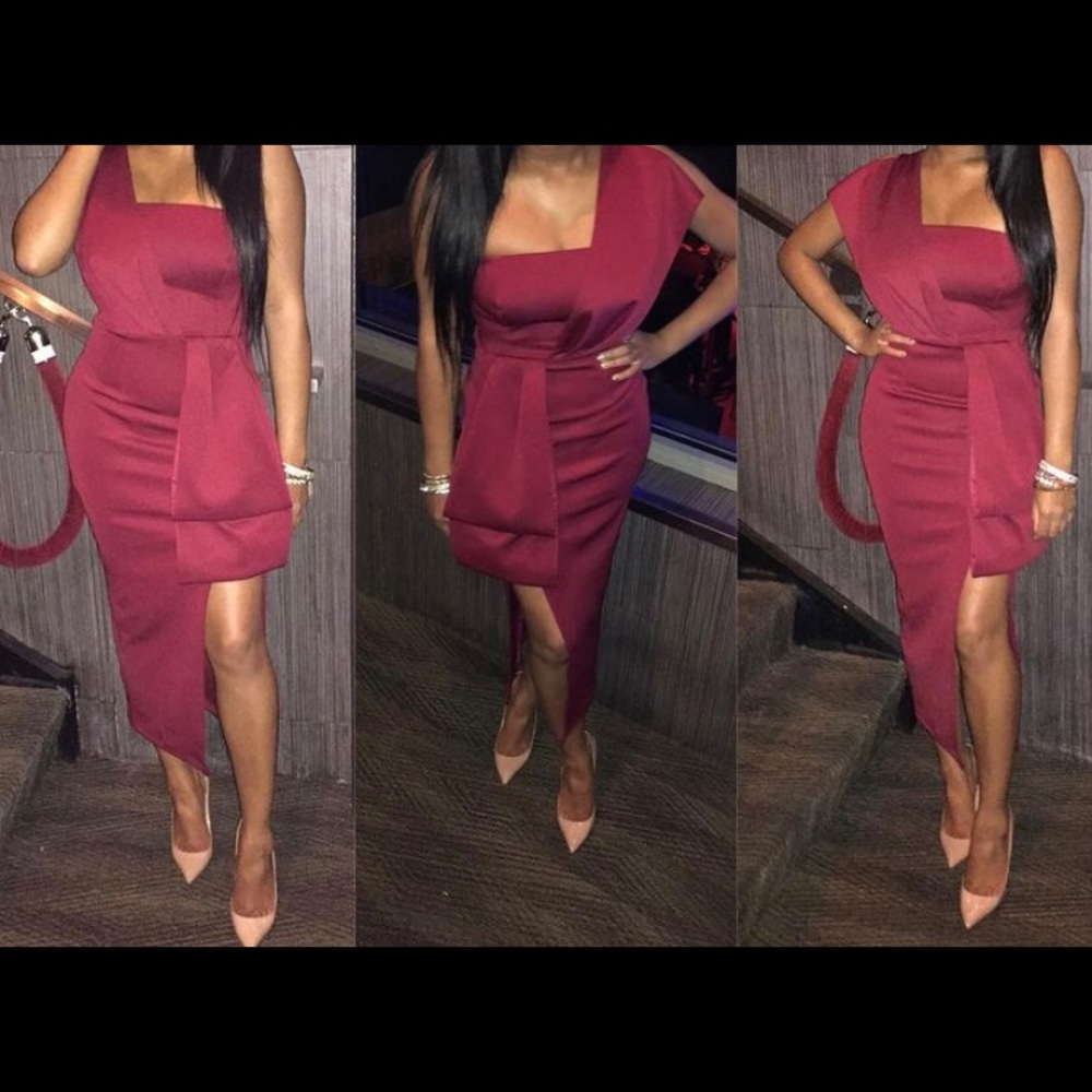Bow One Shoulder Midi Dress